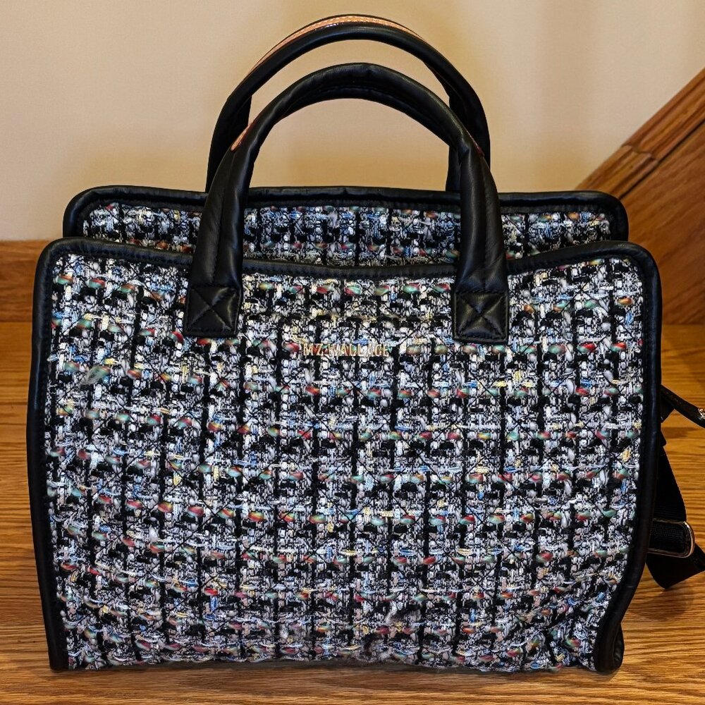 MZ Wallace Tweed Messenger Tote Crossbody- Black/Multi